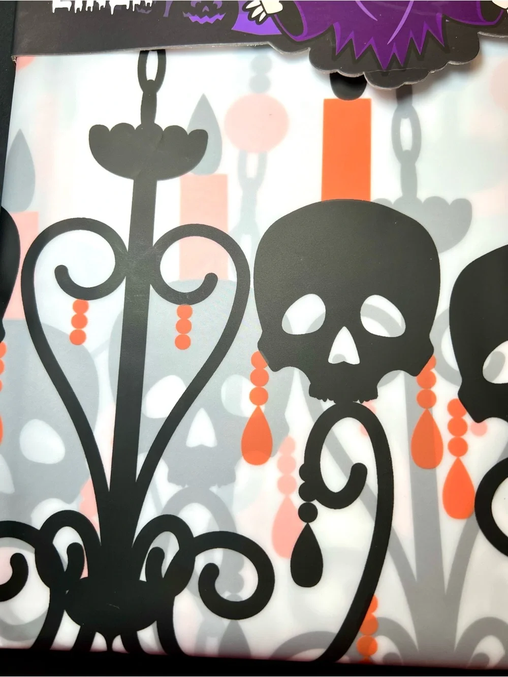 Halloween Skull Chandelier Peva Shower Curtain Black and Orange Metal Grommets